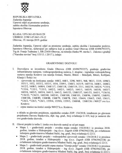 Izrada glavnog projekta za izgradnju vodovoda Kru&scaron;evo - Kobljani